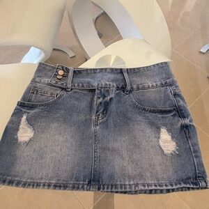 SHEIN Distressed Blue Mini Skirt Light Denim